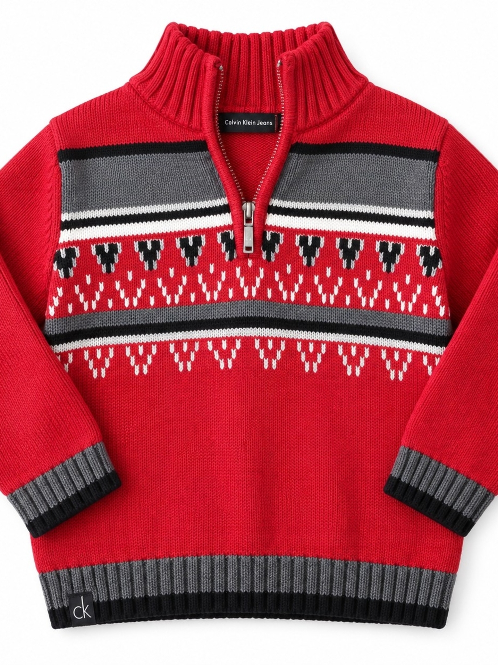 Calvin Klein Jeans Boys Red Fair Isle Quarter-Zip Sweater – Cozy Winter Knit